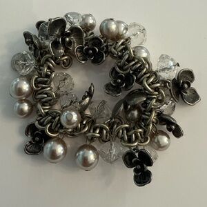 CHICO’s - Happy Spring Cha Cha Stretch Bracelet Silver-Tone, Faux Pearls